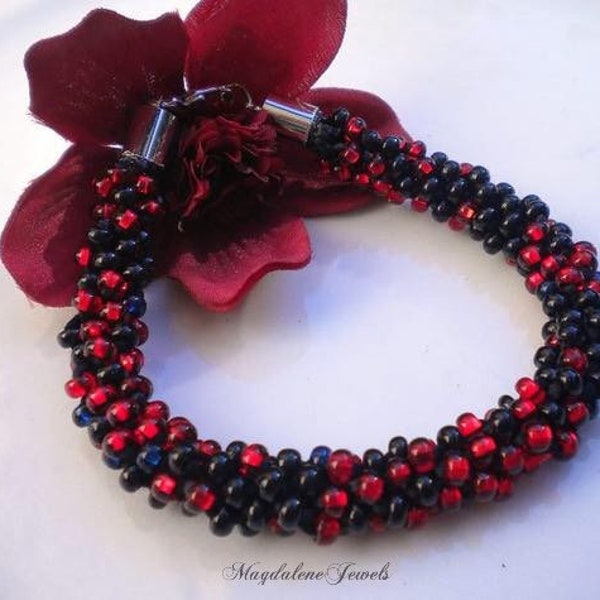 Kumihimo Bracelet Ruby Onyx Czech Glass Beads Braided Bracelet