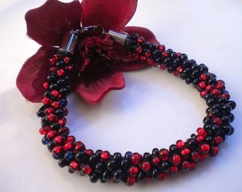 Kumihimo Bracelet Ruby Onyx Czech Glass Beads Braided Bracelet