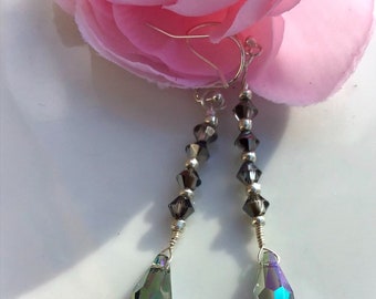 Paradise Briolette Crystals w Silver Night Crystal Earrings