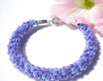 Kumihimo Lilac Beaded Bracelet Czech Glass Beads