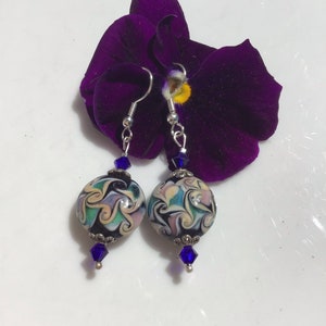 Murano Glass Floral Earrings Cobalt Blue Crystals image 3