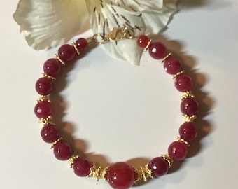 Red Chinese Jade Bracelet 22K Beadcaps/Spacers