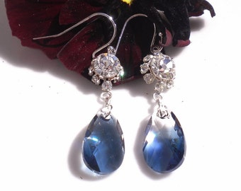 Montana Blue Two-Toned Crystals w Vintage Rhinestone Crystals