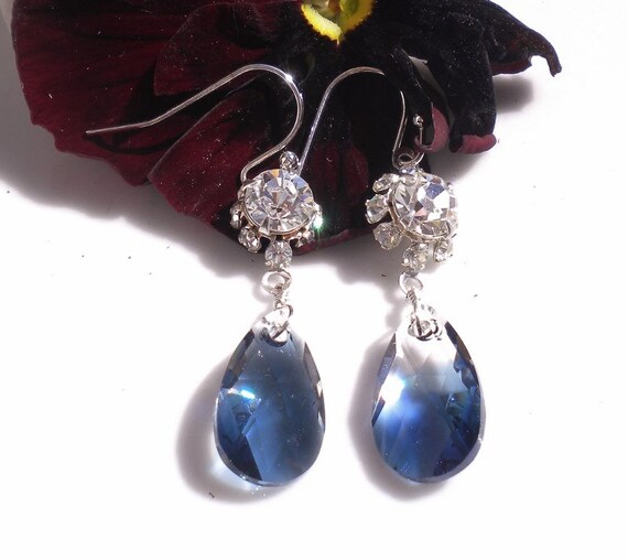 Montana Blue Two-Toned Crystals w Vintage Rhinestone Crystals