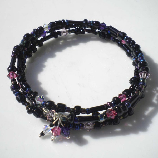 Memory Bracelet Beaded Bracelet Swarovski Crystals Hemitite Iris India Pink Crystals