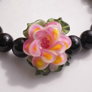 Peace Rose Lampwork Glass Pendant Onyx Swarovski Pearls Beaded Bracelet image 2