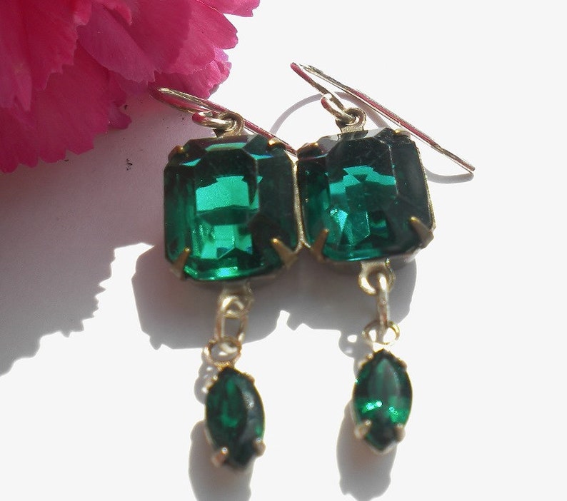 Emerald Swarovski Crystal Earrings Vintage Crystals  Emerald image 0