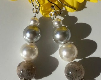 Swarovski Pearls Jasper Gemstone Earrings