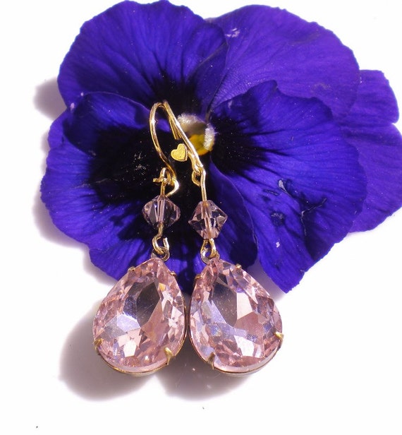 Pink Swarovski Crystal Pendant Earrings W Lt Pink Bicone Etsy