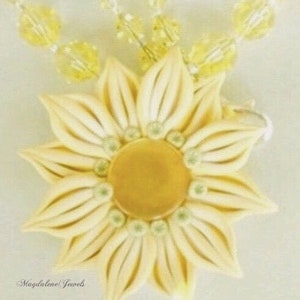 Sunflower Pendant Necklace Yellow Polymer Clay w Jonquil Mint Crystals image 2