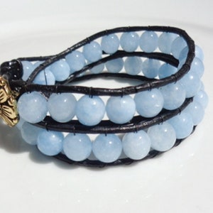 Blue Jade Double Wrap Gemstone Bracelet image 2