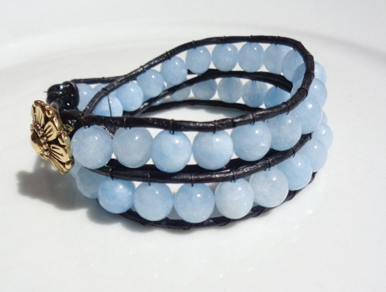 Blue Jade Double Wrap Gemstone Bracelet image 2