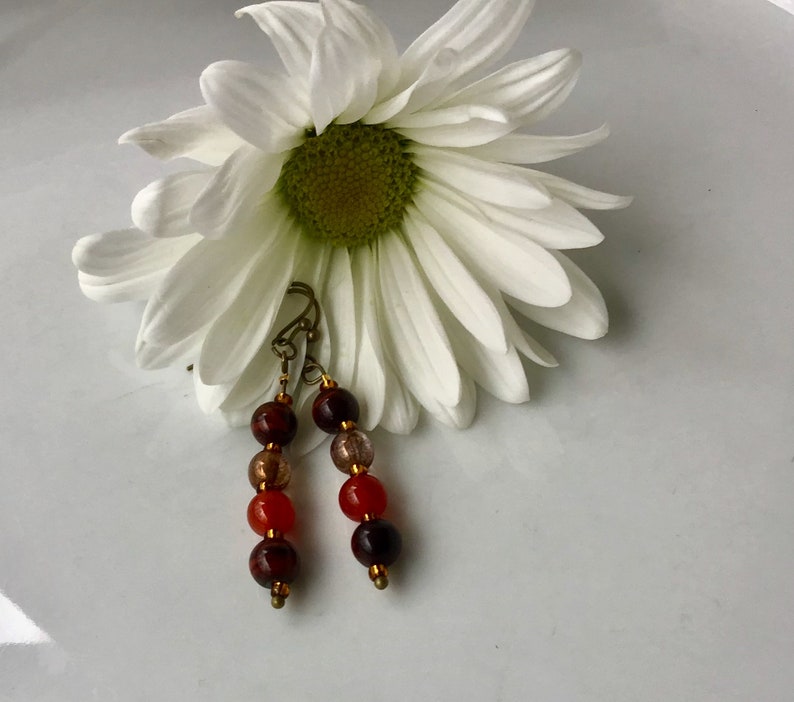 Gemstone Drop Earrings Garnet Jasper TigersEye image 2