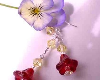 Siam Tulip Flower Earrings w Jonquil Crystals