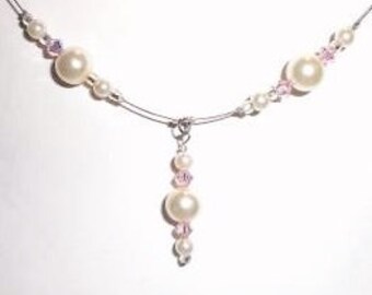 Swarovski Pearl Wedding Necklace Pink Swarovski Crystals