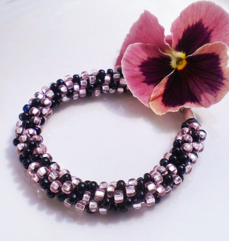 Kumihimo Beaded Bracelet Braided Bracelet Pink Onyx Czech image 0