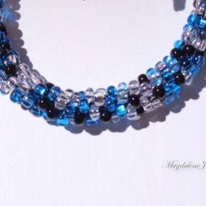 Kumihimo Beaded Bracelet Braided Bracelet Aqua, Sapphire, Onyx, Diamond Czech Glass Beads image 2