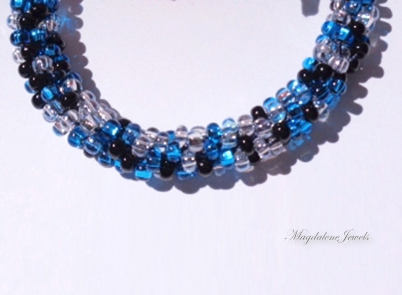 Kumihimo Beaded Bracelet Braided Bracelet Aqua, Sapphire, Onyx, Diamond Czech Glass Beads image 2