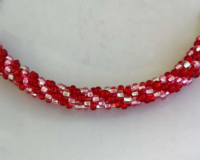 Kumihimo Beaded Bracelet Ruby Pink Czech Glass Beads image 2