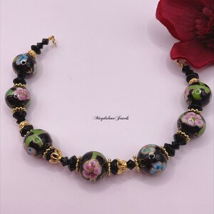 Vintage Cloisonné Bracelet Onyx Crystals 22K Gold image 5