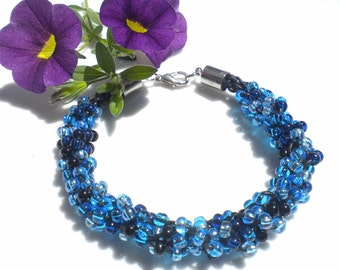 Kumihimo Bracelet Beaded Bracelet Braided Myuki Seed Beads Blue & Black