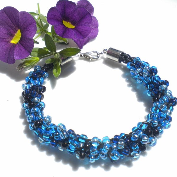 Kumihimo Bracelet Beaded Bracelet Braided Myuki Seed Beads Blue & Black