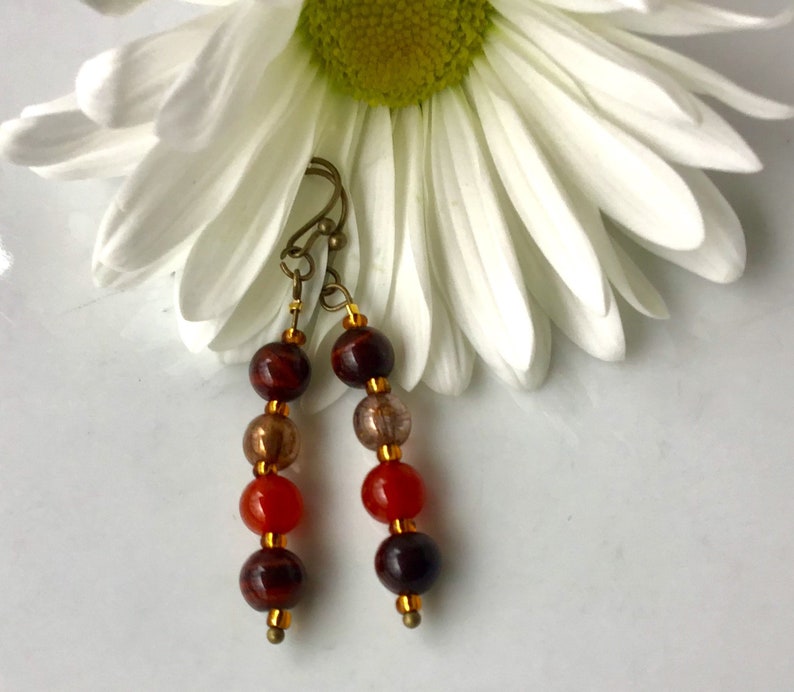 Gemstone Drop Earrings Garnet Jasper TigersEye image 1