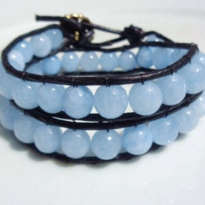 Blue Jade Double Wrap Gemstone Bracelet image 1