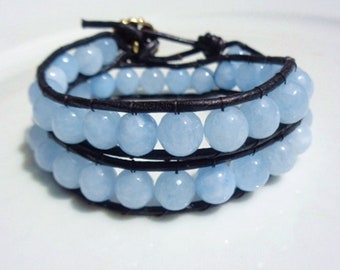 Blue Jade Double Wrap Gemstone Bracelet