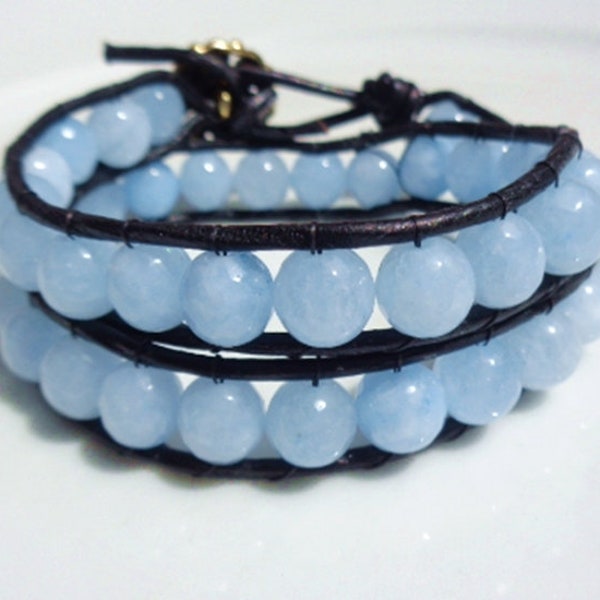 Blue Jade Double Wrap Gemstone Bracelet