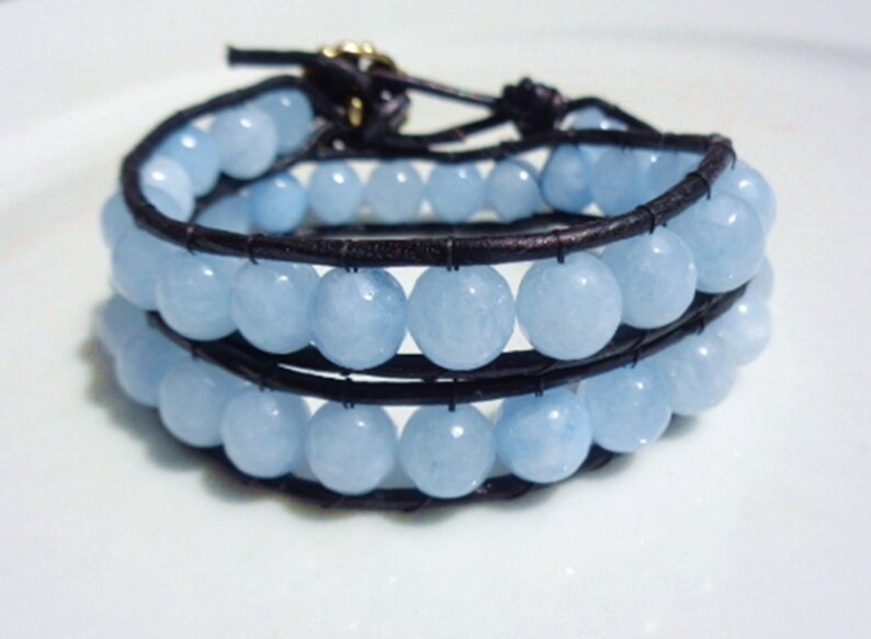 Blue Jade Double Wrap Gemstone Bracelet image 1