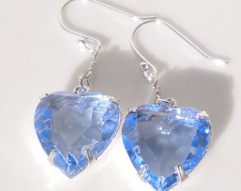 Lt Sapphire Crystal Heart Earrings w Sterling Silver Hooks