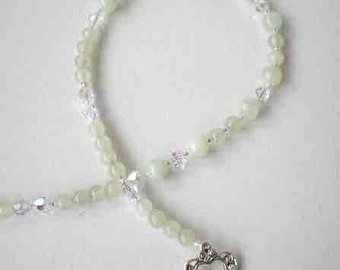 Chinese Jade Gemstone Necklace w Swarovski Clear Crystals