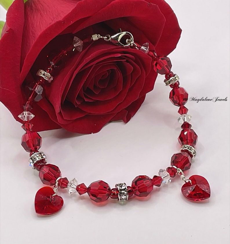 Romantic Swarovski Crystal Heart Bracelet image 1