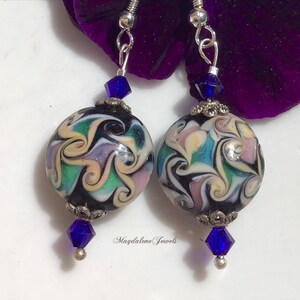 Murano Glass Floral Earrings Cobalt Blue Crystals image 2