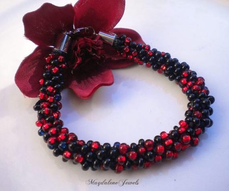 Kumihimo Bracelet Ruby Onyx Czech Glass Beads Braided Bracelet image 1