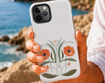 Folk Art Phone Case for iPhone: Abstract Retro Scandinavian Flower, Modern Tech Accessories