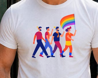LGBTQ Pride Parade Tee for Men: Gay Rainbow Graphic T-Shirt, Inclusive Festive Fashion