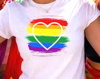 Lesbian Pride Shirt: Gay Rainbow Heart, Queer Fashion Gear, LGBTQ+ Parade Top