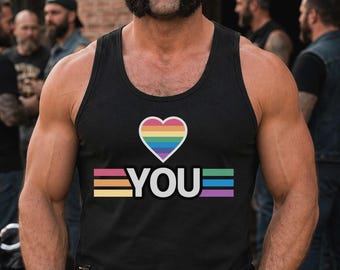 Men's Pride Tank: LGBTQ+ Rainbow Heart Love You Top, Gay Parade Shirt