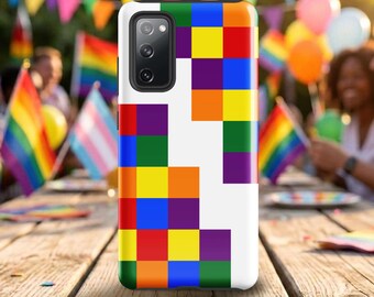 LGBTQ Pride Phone Case for Samsung Galaxy: Geometric Block Mosaic, Modern Tech Cover