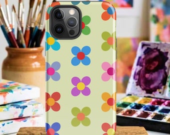 Retro 70s Floral Case for Tough iPhone: Hippie Groovy, Colorful Flowers Cover