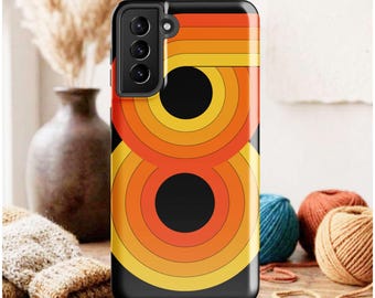 Retro 70s Circles Samsung Case: Geometric Art Colors, Orange Yellow Vibrant Protection
