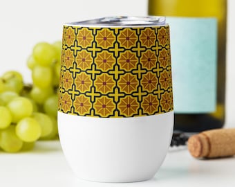 Repeating Geometric Design Wine Tumbler: Stainless Steel Camping Mug, All Around Print