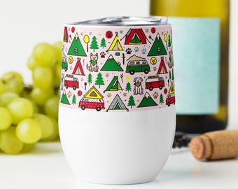 Whimsy Camping Theme Wine tumbler: 12oz Stainless Steel Cup