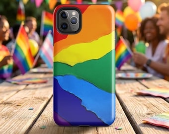 Gay Pride Tough iPhone Case - Geometric Art Rainbow Colors LGBTQ - Stylish Dual-layer Protection