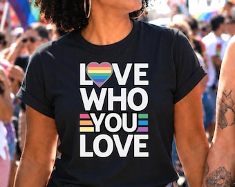 Lesbian Pride Shirt: Gay Rainbow Heart Graphic, Love Who You Love LGBTQ Tee