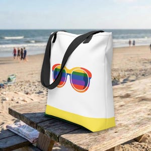 Gay Pride Tote: LGBTQ Shoulder Bag, Colorful Queer Rainbow Summer Beach (Yellow)
