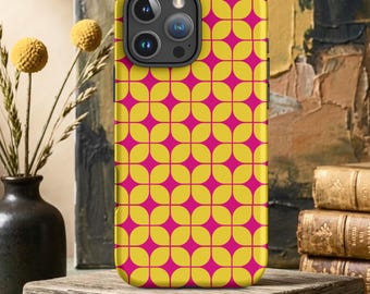 Bauhaus Pattern Tough Case for iPhone - Modern Abstract Art Yellow Pink, Dual Layer Protection