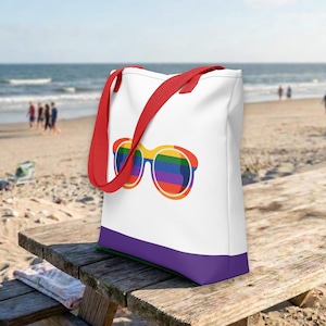 Gay Pride Tote: LGBTQ Shoulder Bag, Colorful Queer Rainbow Summer Beach (Purple)
